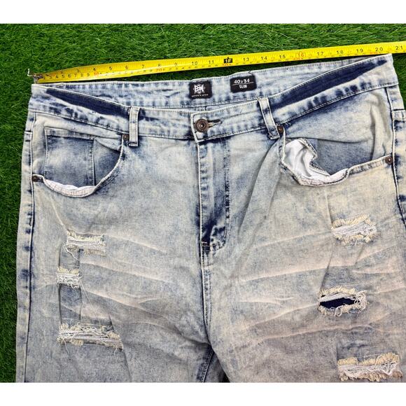 Bleecker & Mercer Mens Jeans 40x34 Slim Fit Angel Print Distressed Denim Pants - Picture 8 of 10